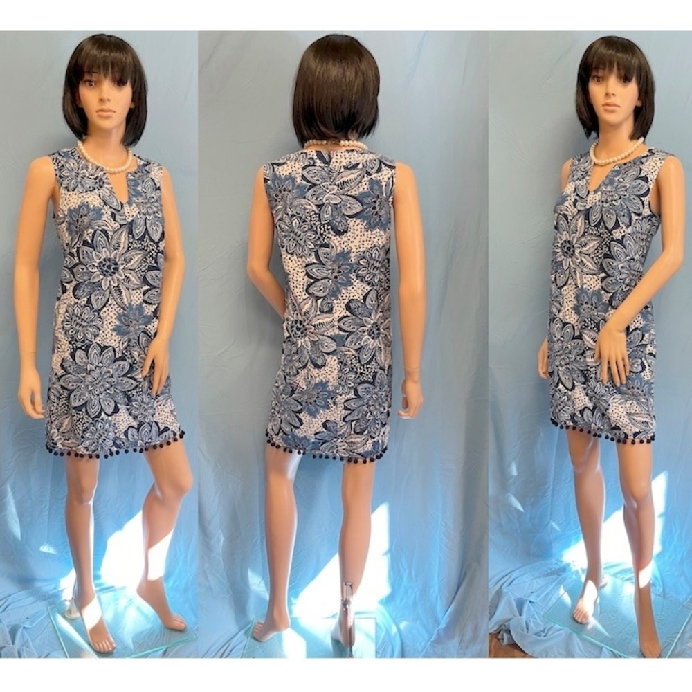 LONDON TIMES Blue and White Paisley Sleeveless Shift Dress 4P NEW